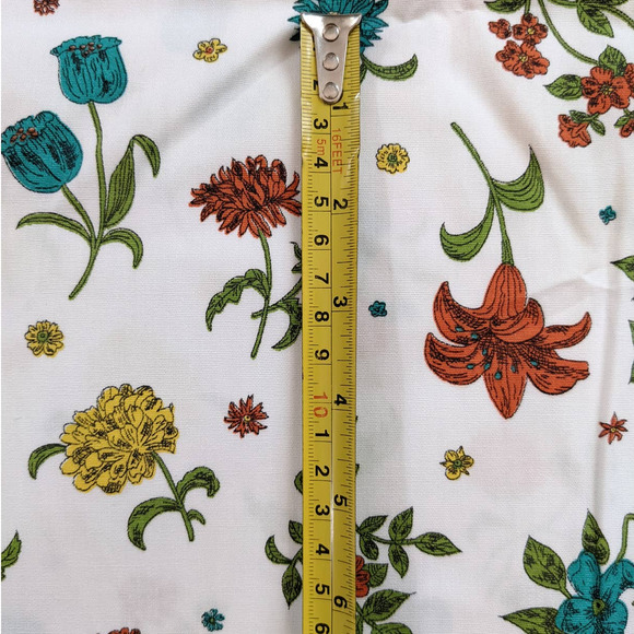 Vintage Mid-Century Floral Fabric, Day Lilies Tulips Mums, Blue Orange Yellow - Picture 3 of 10